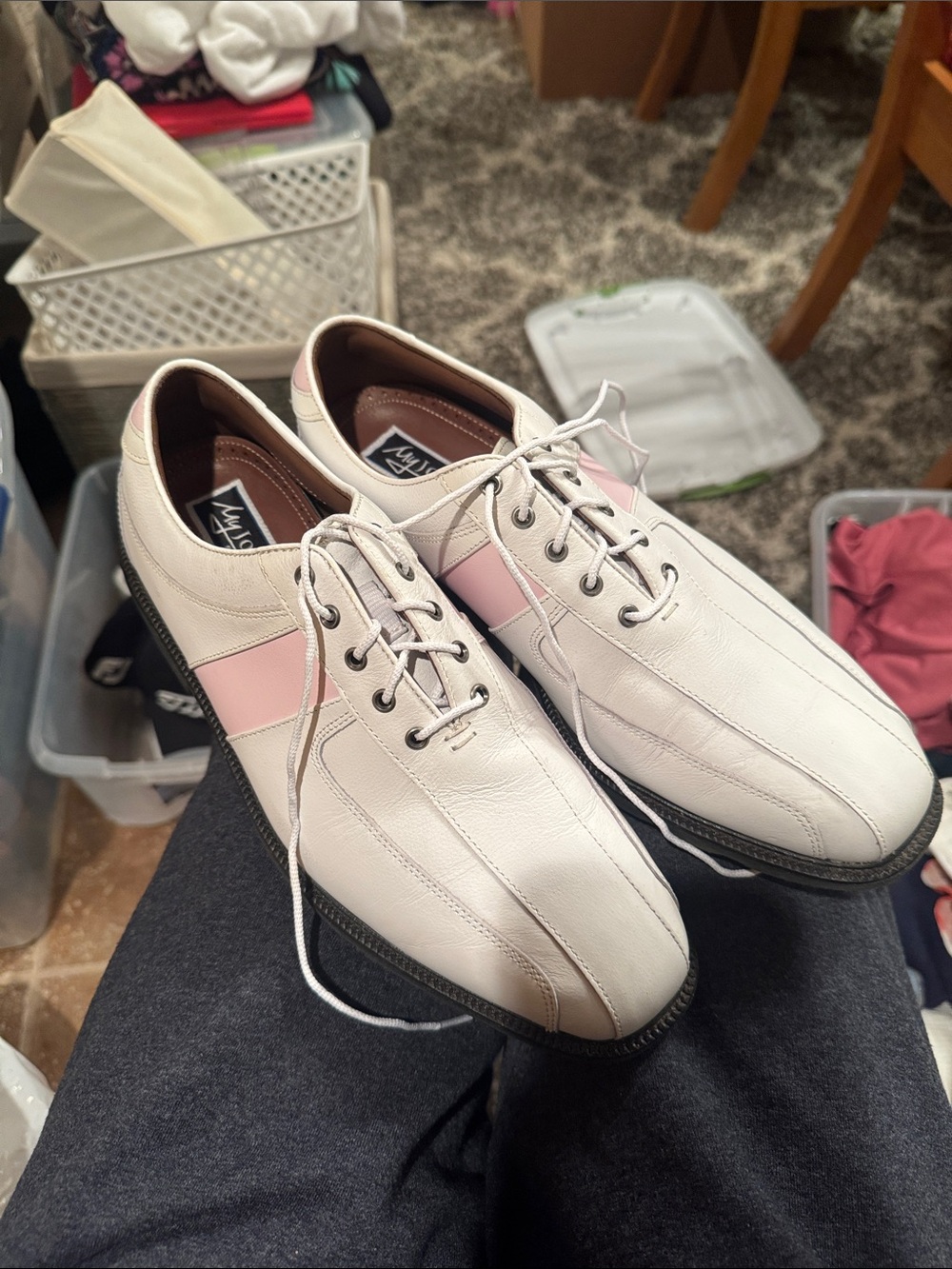 FootJoy White and Pink Leather Lace-Up Oxfords